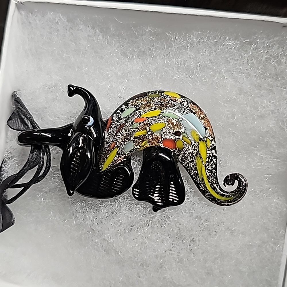 Murano Black & Multi Color Sea Horse Glass Necklace Pendent New